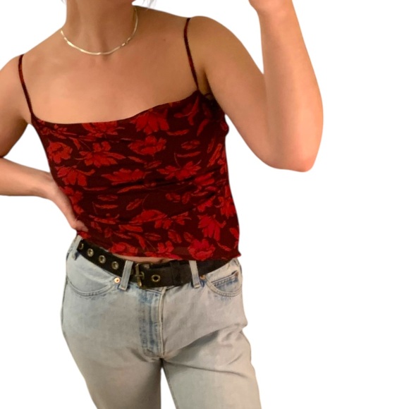 ASTR THE LABEL Reversible Burgundy Red Floral Spaghetti Strap Camisole Tank Top - Picture 10 of 16